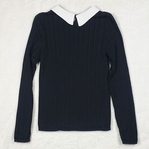 The Luxury Academia Top - Size Large, Black Knit, Long Sleeve Peter Pan Collar